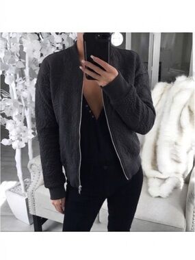 Quilted Bomber Jacket in Navy Blue